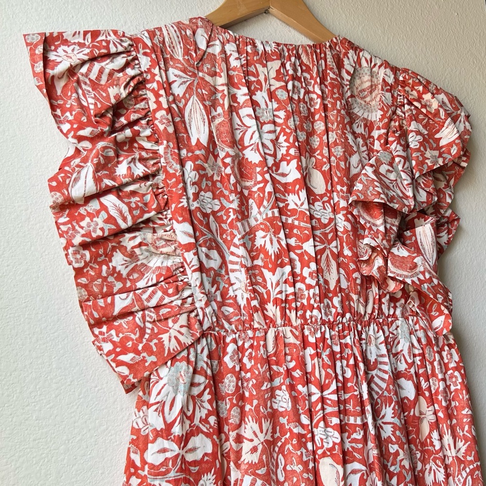 ULLA JOHNSON Delila Midi Ruffle Floral Dress Orange Blossom Sz 4 - Picture 10 of 15